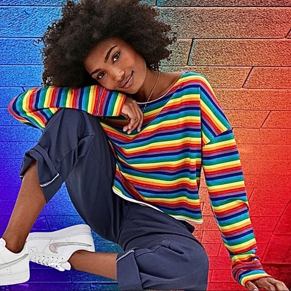 Urban Outfitters Rainbow Striped Long Sleeve - Picture 1 of 12